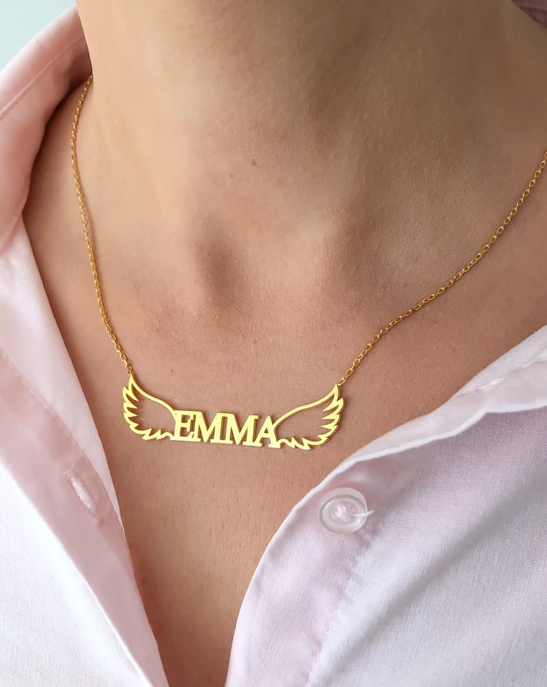 Personalised Wings Necklace Custom 1 Name Necklace Gift For Her-Jessemade AU