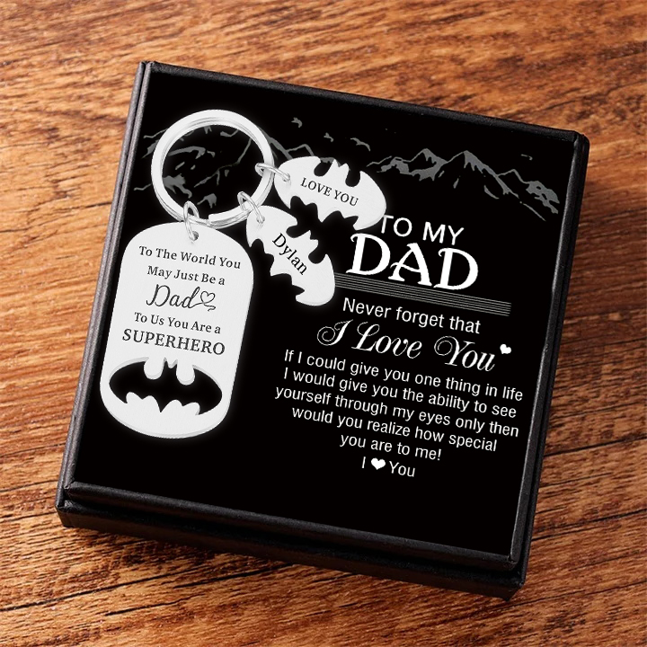 Dad Keychain You Are A Superhero Personalised 2 Names Bat Keychain Gifts for Batman Dad-Jessemade AU