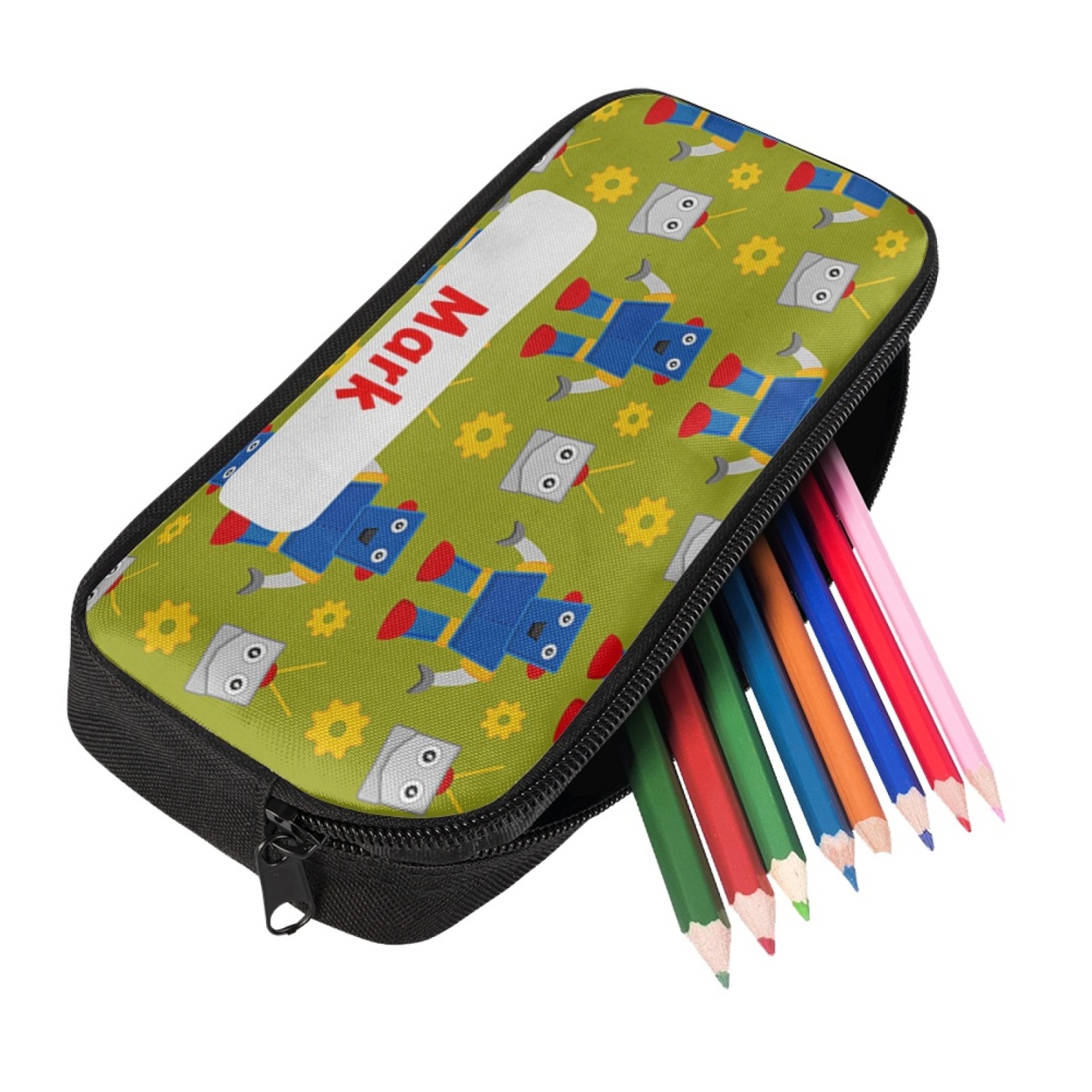 Custom Name Pen Case Personalised  Green Robots Pen Bag Back to School Gifts for Students-Jessemade AU