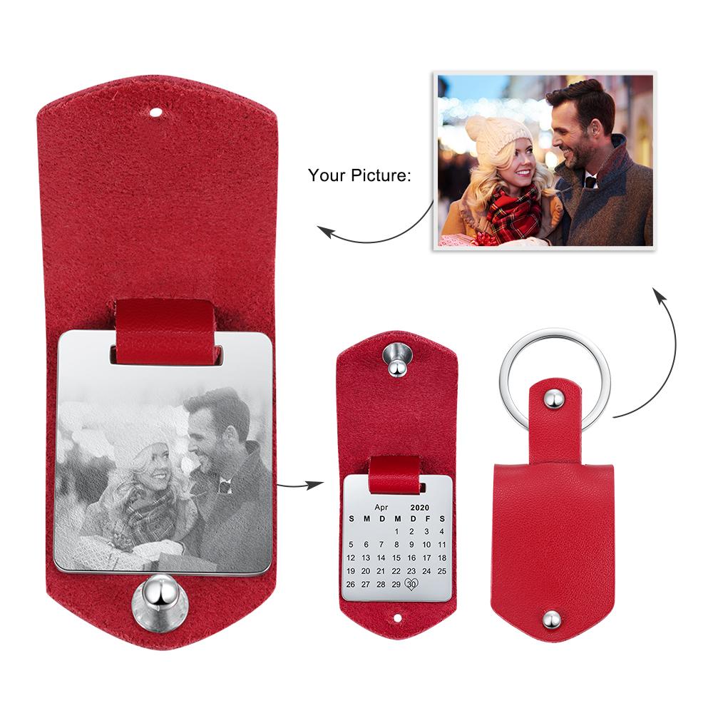 Jessemade Leather Key Fob Custom photo keychain  Gift for boyfriend picture key chain  key fob leather Calendar