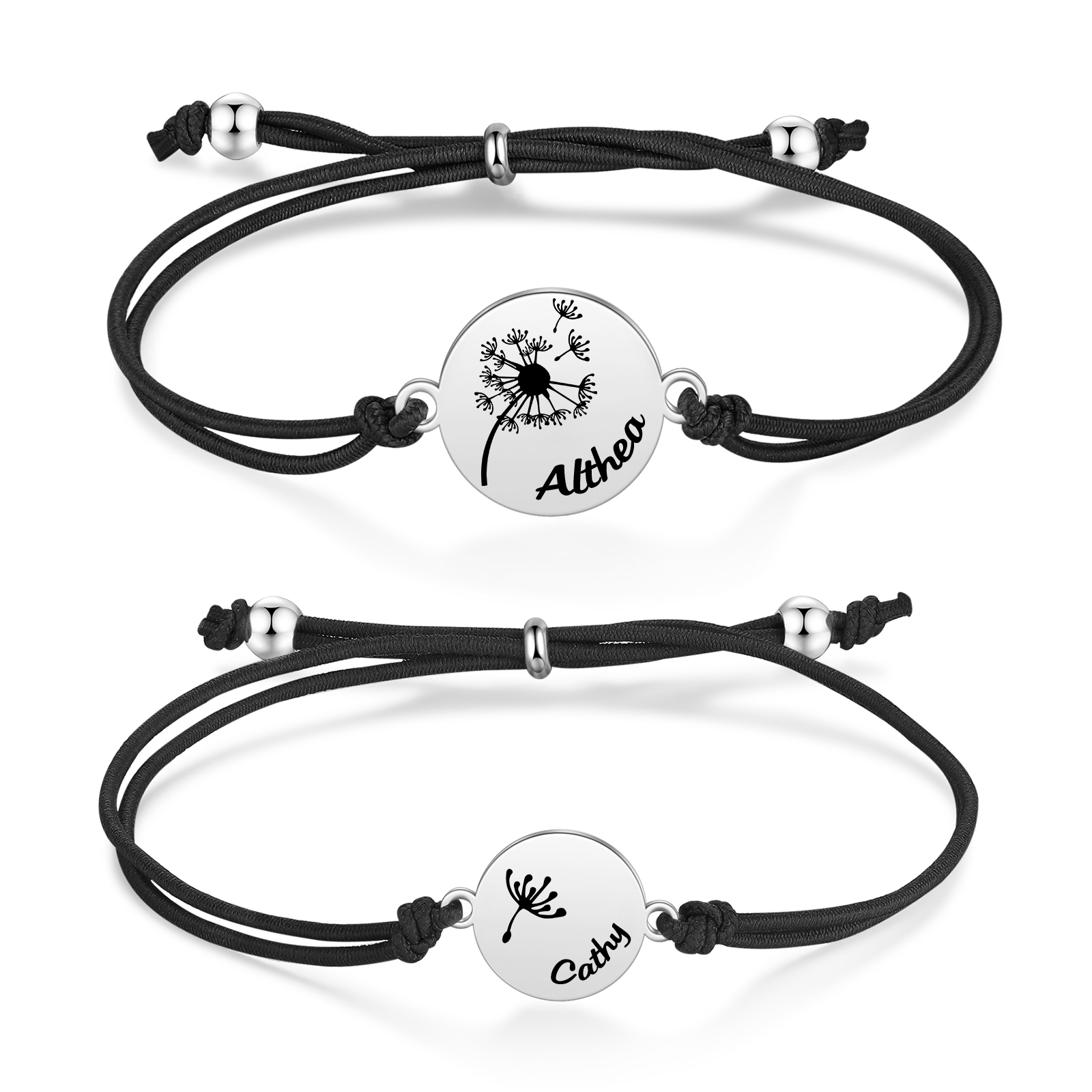 2 Pcs Dandelion Bracelet Set Custom 2 Names Adjustable Bracelets Back to School Gifts for Daughter-Jessemade AU