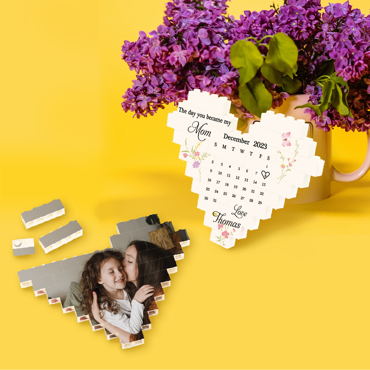 Mothers Gifts Personalised Heart Shape Building Blocks Puzzle Photo Brick Square Shape Puzzle DIY Gift - Single Layers-Jessemade AU