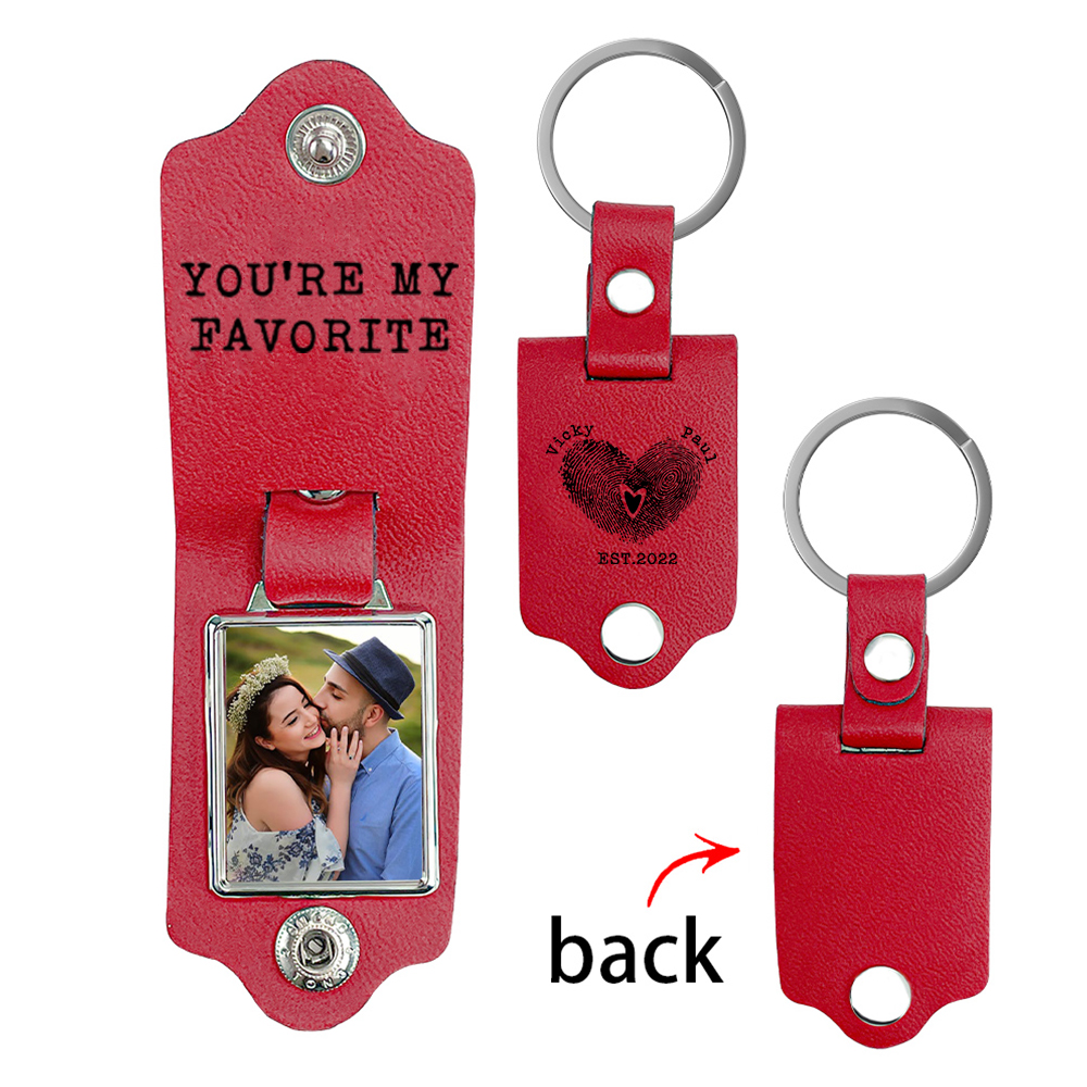 Personalised Photo Keychain Customised Text & Date & 2 Names Leather Keyring Valentine's Day Gifts for Couples-Jessemade AU