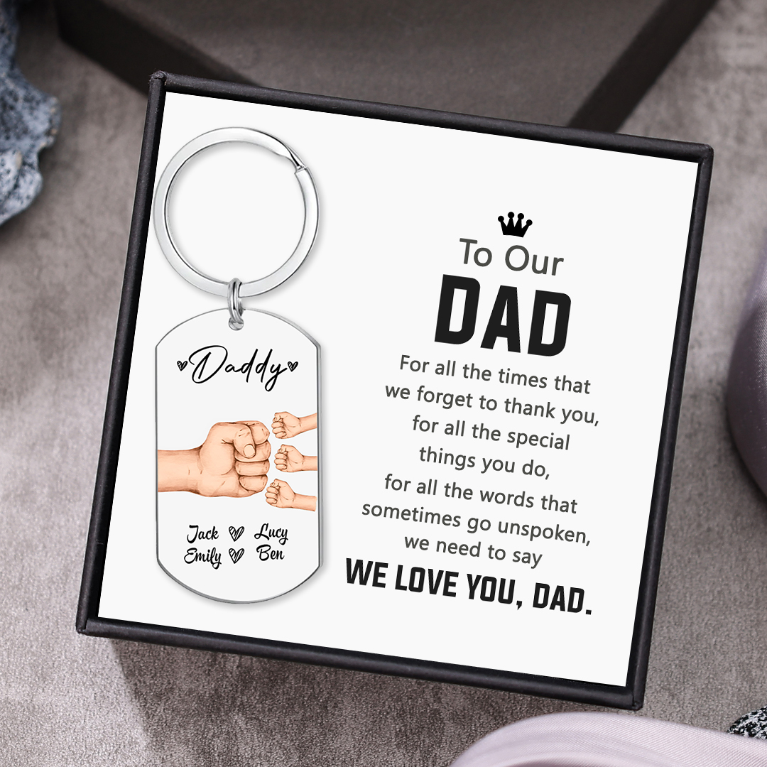 Custom 4 Names & 1 Text Keychain Personalised Fist Bump Keychain Father's Day Gifts for Dad-Jessemade AU