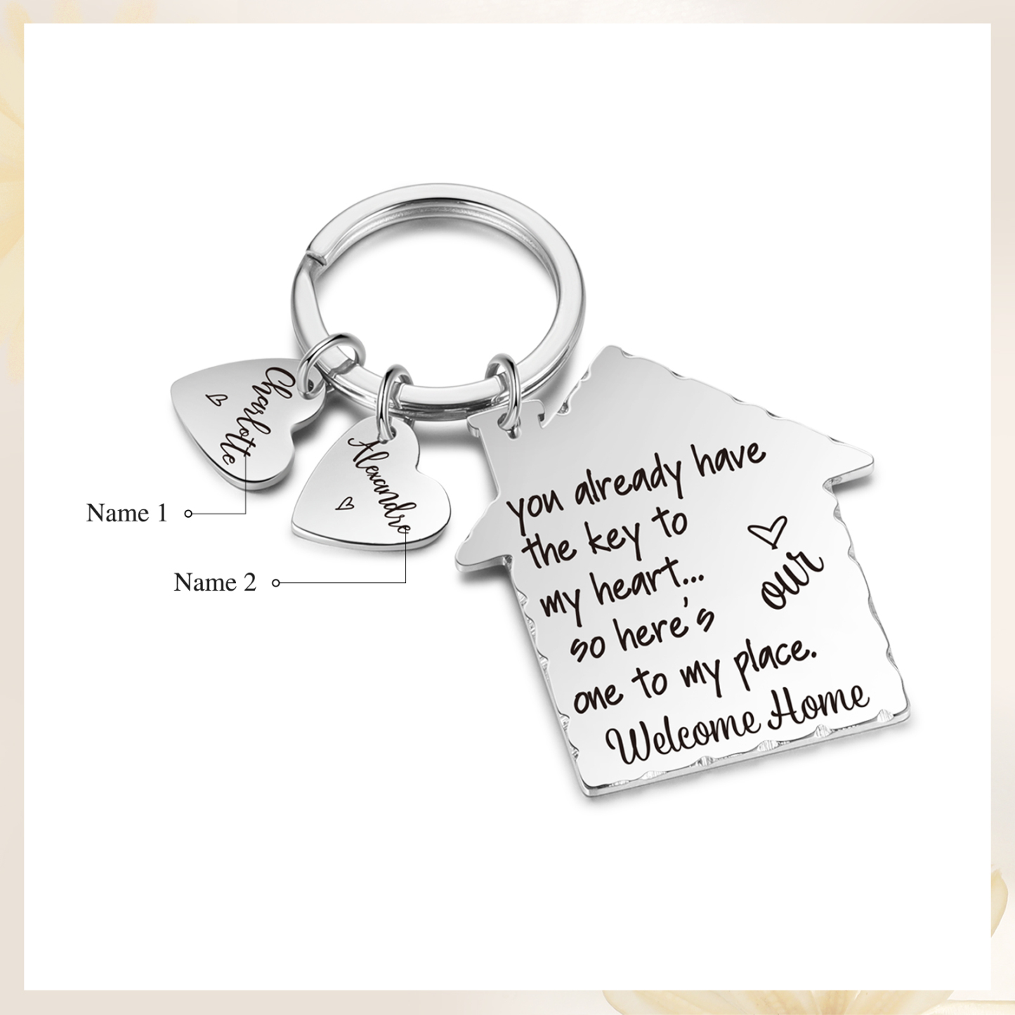 New Home Keychain Custom 2 Names Keyring Stainless Steel Personalised Gift for Couples-Jessemade AU