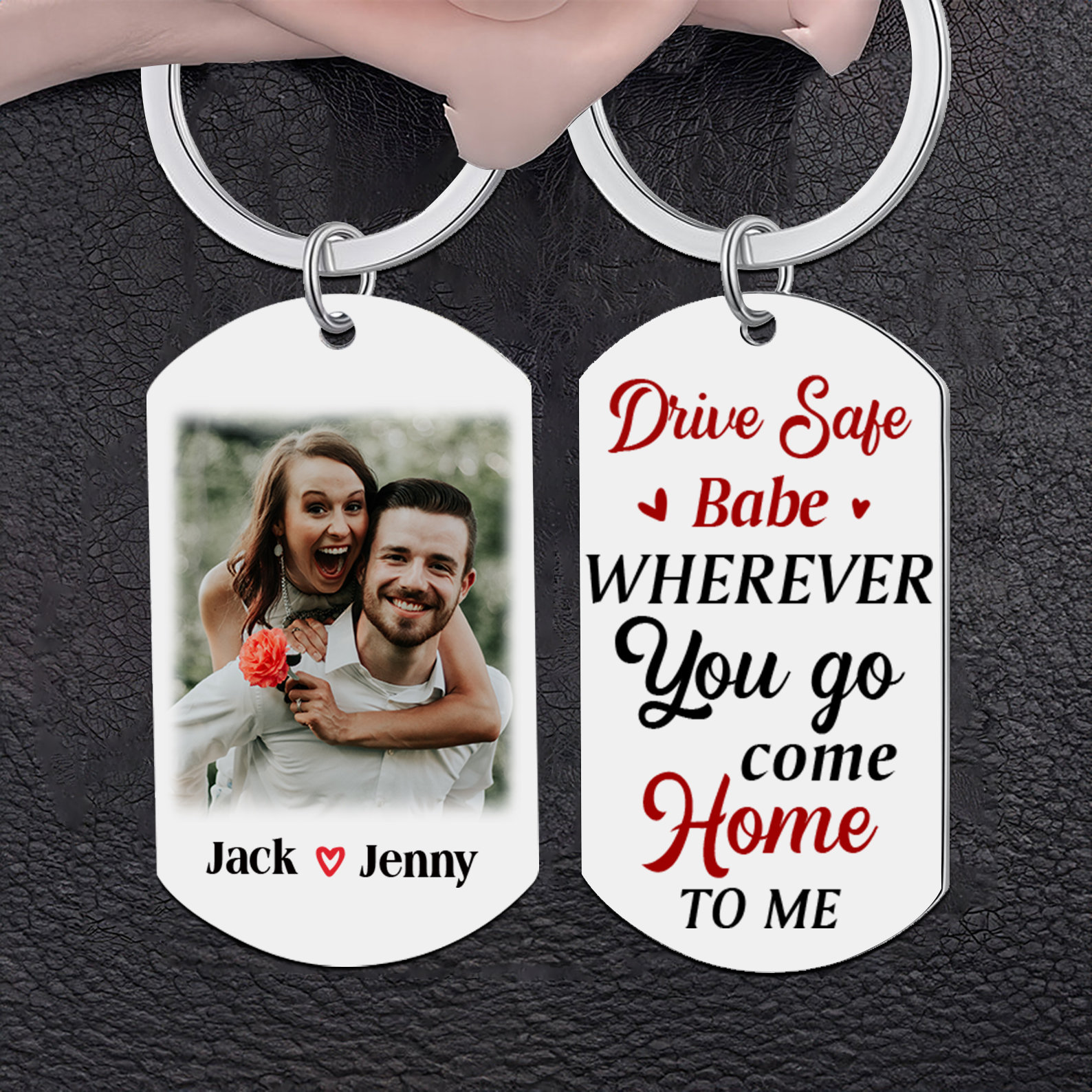 Personalised Couple Photo Keychain Customised 2 Names Keyring Valentine's Day Gifts - Drive Safe, Wherever You Go, Come Home To Me-Jessemade AU