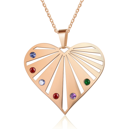 Personalised Heart Necklace With 6 Birthstones Engraved Names Gift For Her-Jessemade AU