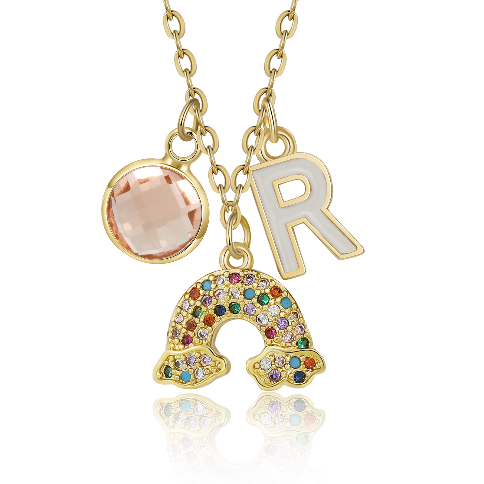 Personalised Rainbow Necklace Custom Birthstone and Initial Kid's Necklace-Jessemade AU