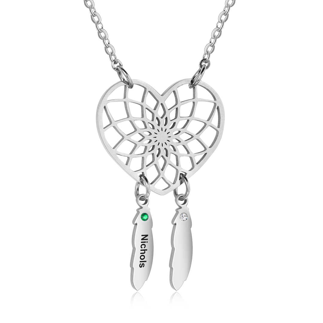 Personalised Dream Catcher Necklace With Birthstones Custom 1 Name Necklace Gifts For Her-Jessemade AU