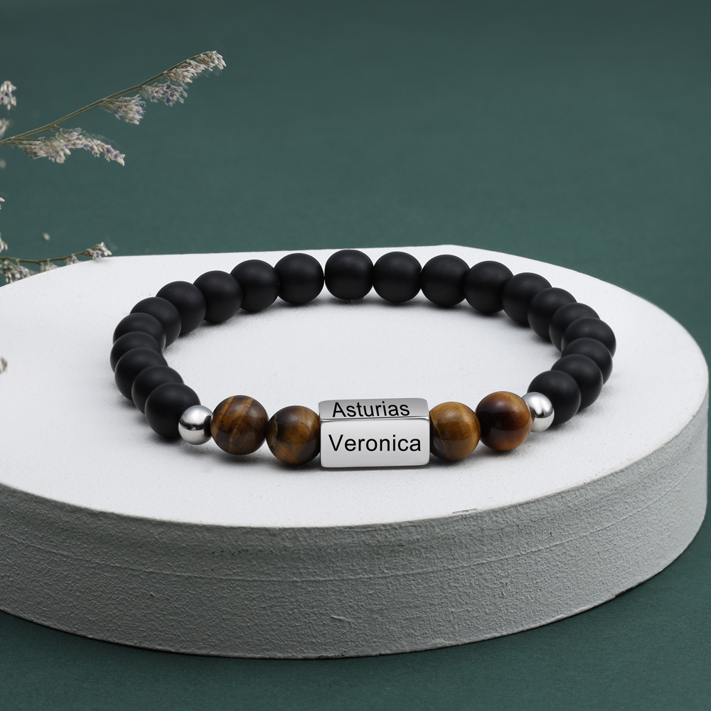 Personalised Round Beads Bracelet Custom Names Men's Bracelet Gifts For Him-Jessemade AU