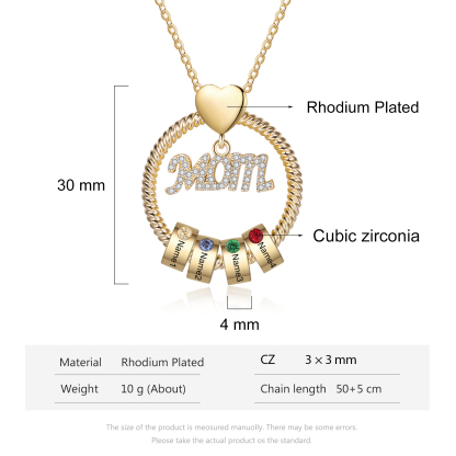 Personalised Necklace With 4 Birthstones Engraved Names Gift For Mother-Jessemade AU