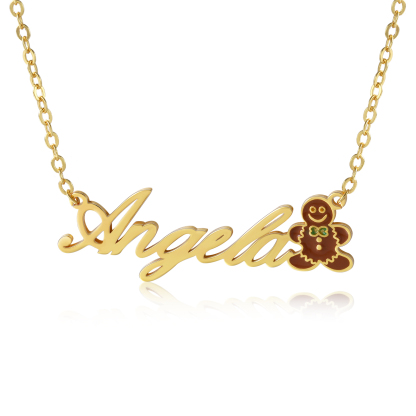Gingerbread Man Name Necklace Personalised Christmas Necklace for Her-Jessemade AU