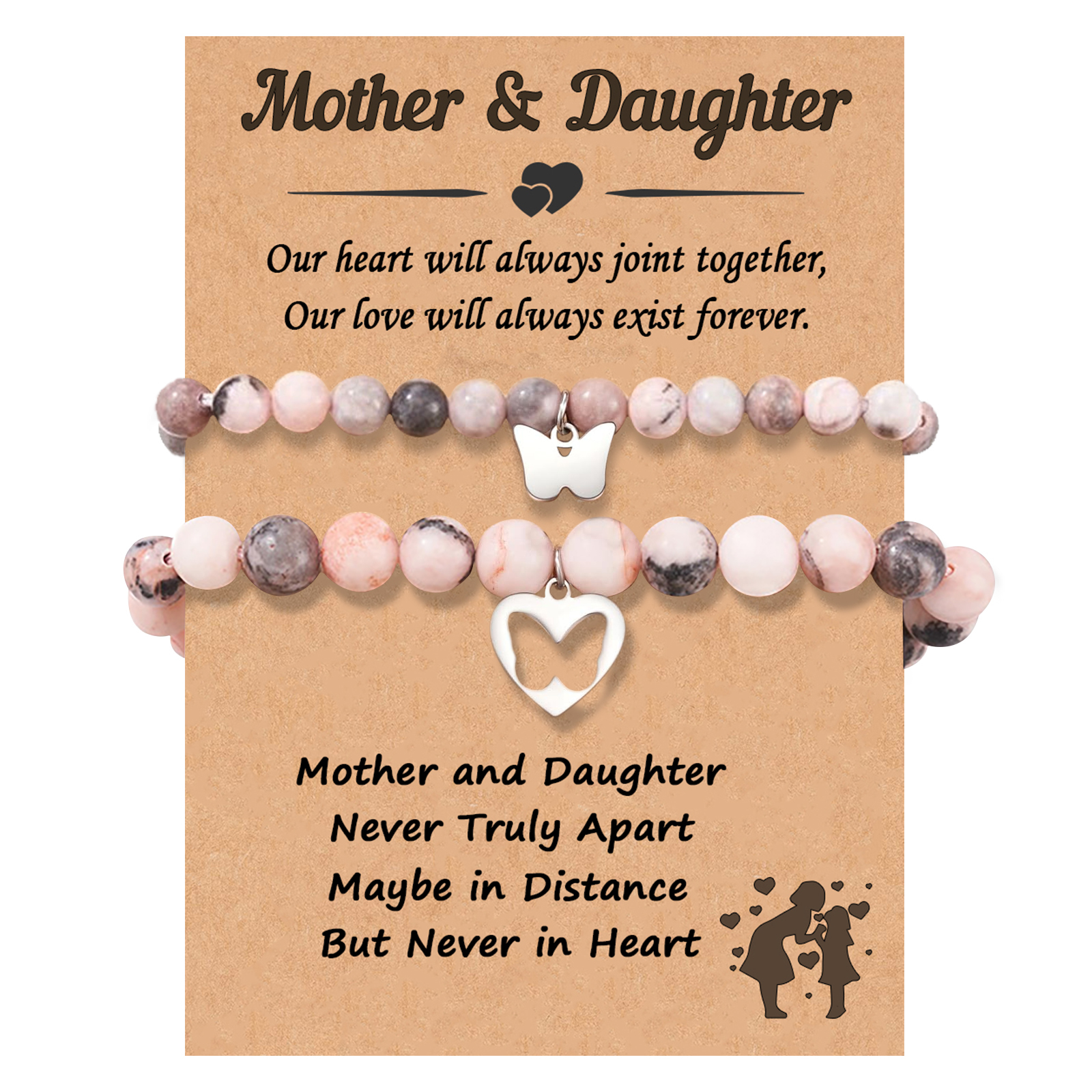 2 Pcs Bracelet Set Bear Pendant Adjustable Bracelets with Message Card Gifts for Her - Mother and Daughter Never Truly Apart-Jessemade AU
