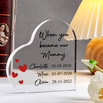 Personalised Name Acrylic Heart Keepsake Custom 3 Texts Ornaments Gifts - When You Became Our Mummy-Jessemade AU