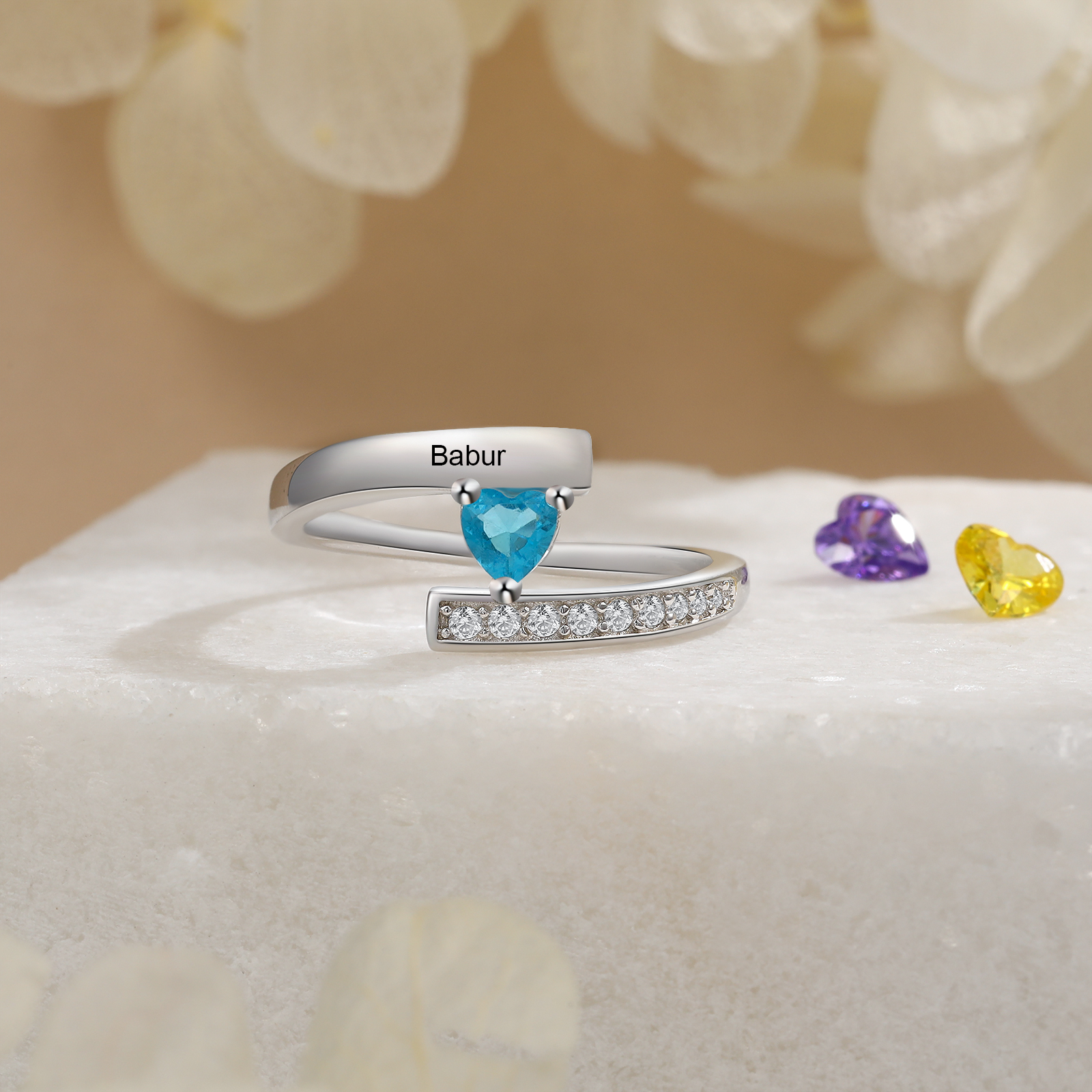 Personalised Heart Birthstone Ring Customised Name Ring Gift for Women Girls-Jessemade AU