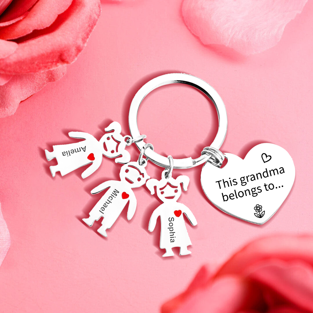 Personalised Keychain with Kid Charm Engraved 3 Names Family Keychain for Grandma-Jessemade AU
