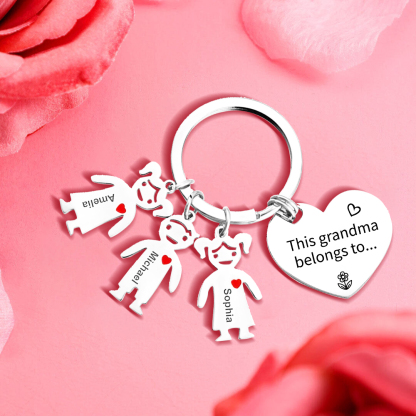Personalised Keychain with Kid Charm Engraved 3 Names Family Keychain for Grandma-Jessemade AU