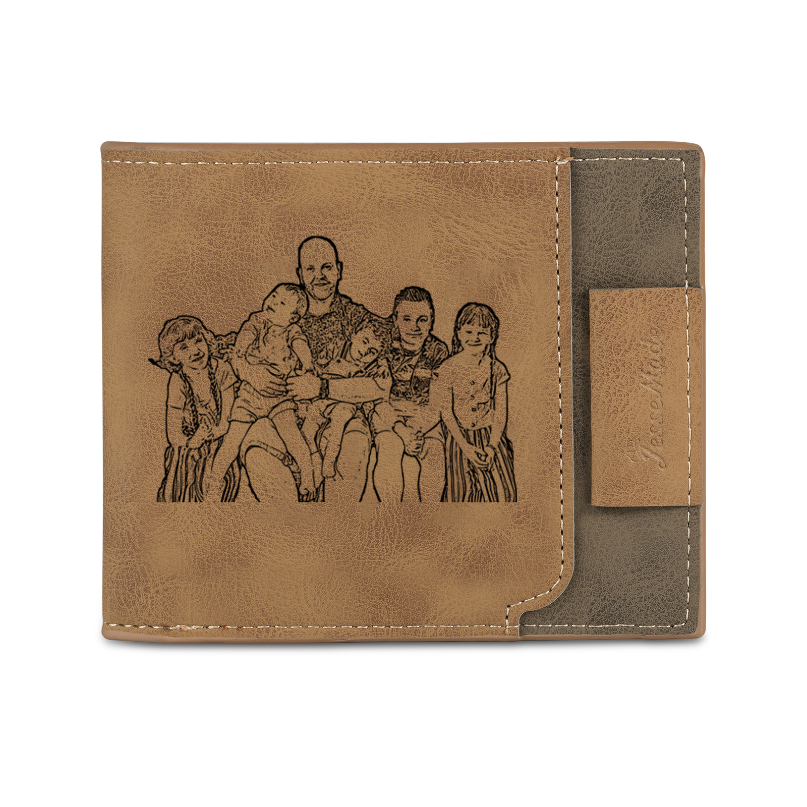 6 Names - Custom Photo & Text & Name Wallet Personalised Men's Leather Folding Wallet Gifts for Dad-Jessemade AU