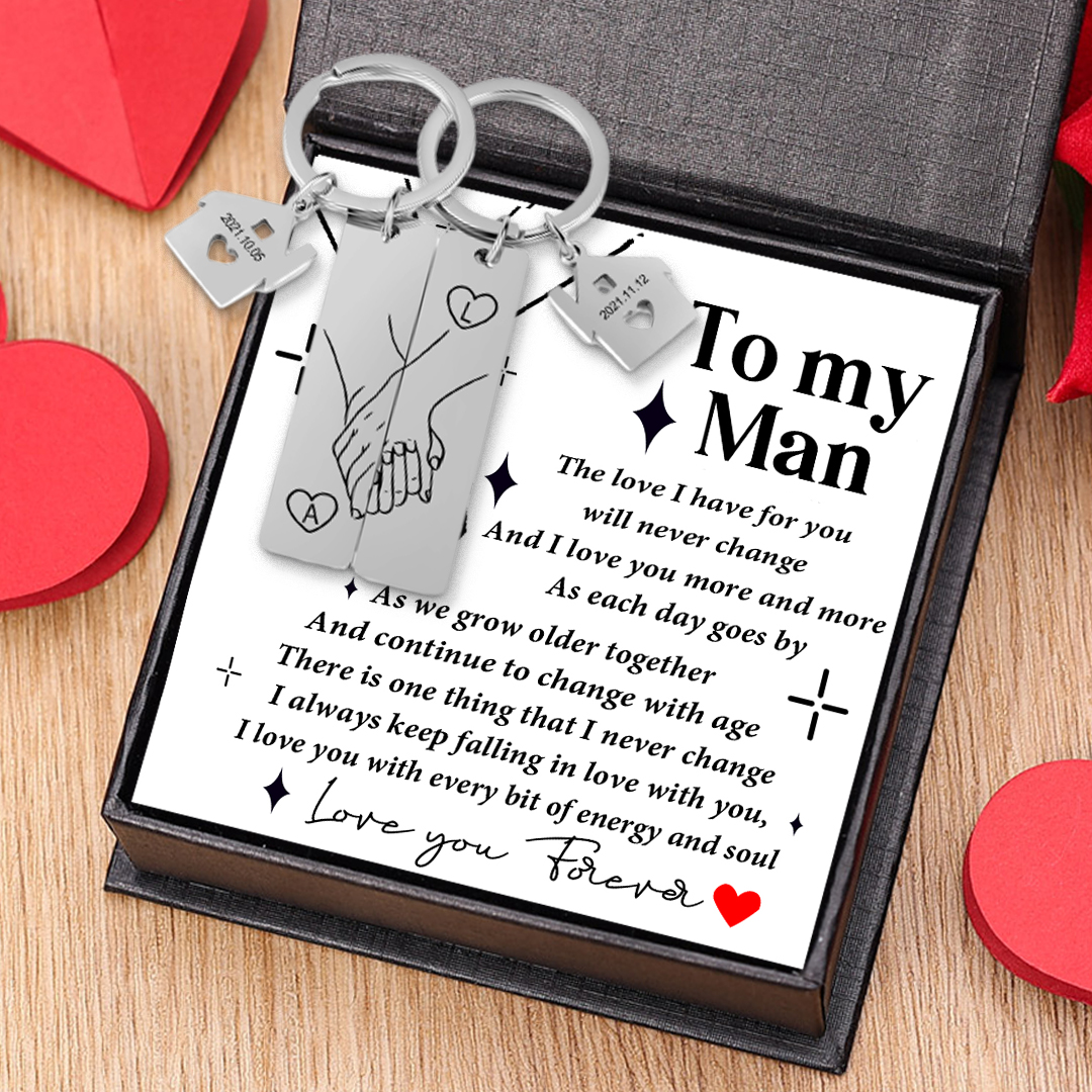 To My Man/My Love Keychain Holding Hands Couple Keychain Set Personalised Date Initial Keyring Matching Couple Gifts