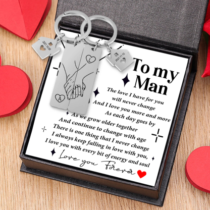 To My Man/My Love Keychain Holding Hands Couple Keychain Set Personalised Date Initial Keyring Matching Couple Gifts-Jessemade AU