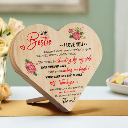 To My Bestie Rose Wooden Heart Keepsake Desktop Ornament "Thank you for standing by my side" Friendship Gifts-Jessemade AU