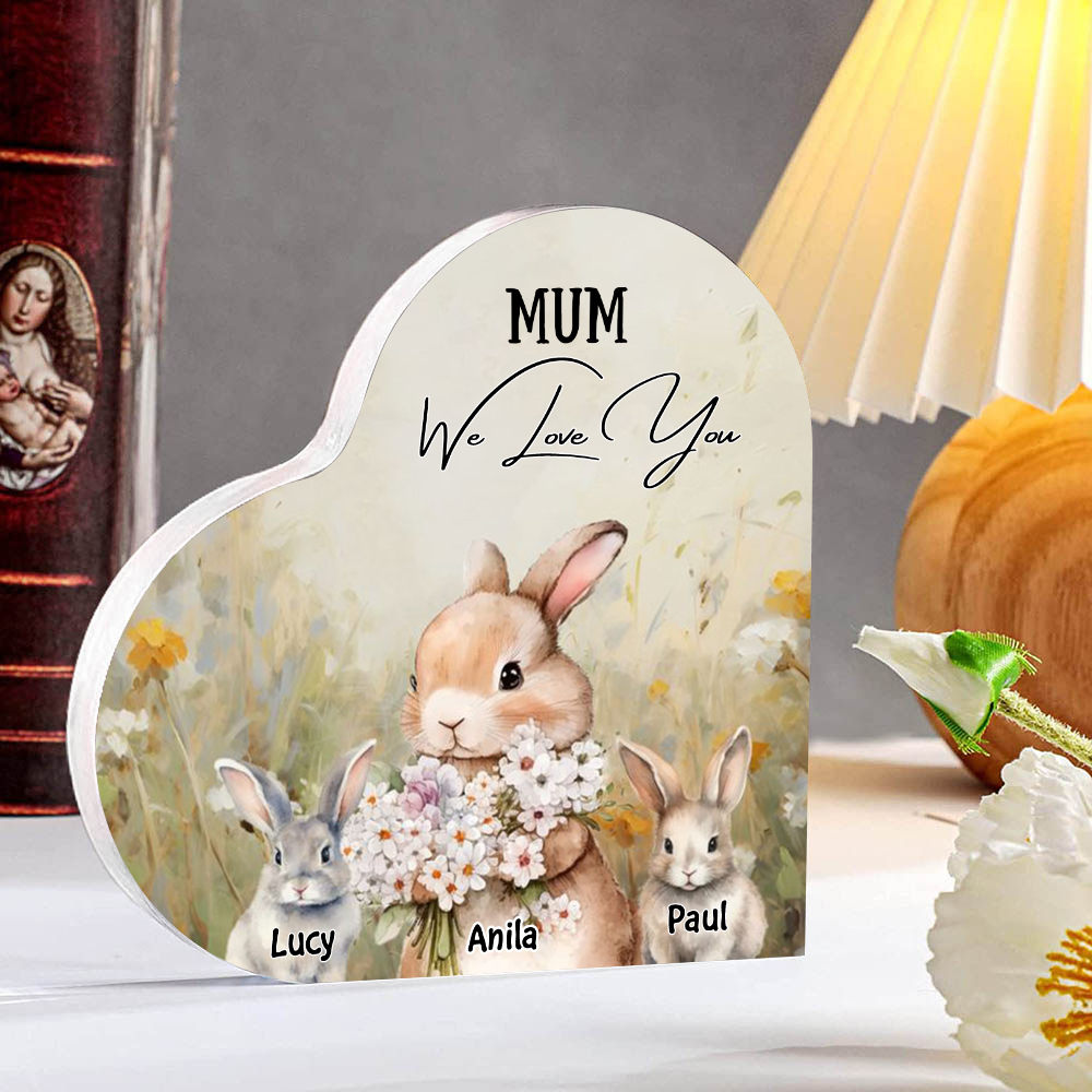 3 Names - Personalised Acrylic Heart Keepsake Custom Text Bunny Family Ornament Gift for Mother/Grandma-Jessemade AU