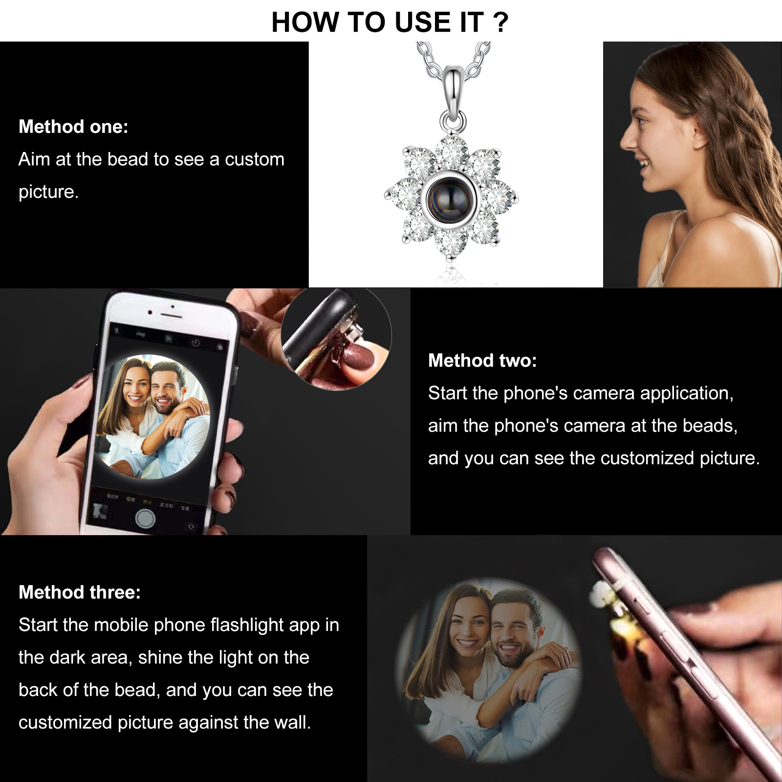 Personalised Flower Pendant Necklace Custom Photo Projection Necklace Romantic Gifts For Her-Jessemade AU