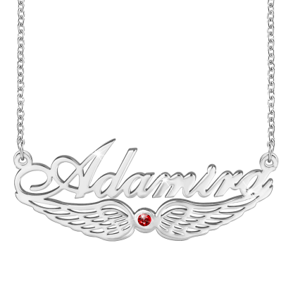 Personalised Wings Necklace With Birthstone Custom 1 Name Necklace Gift For Women-Jessemade AU