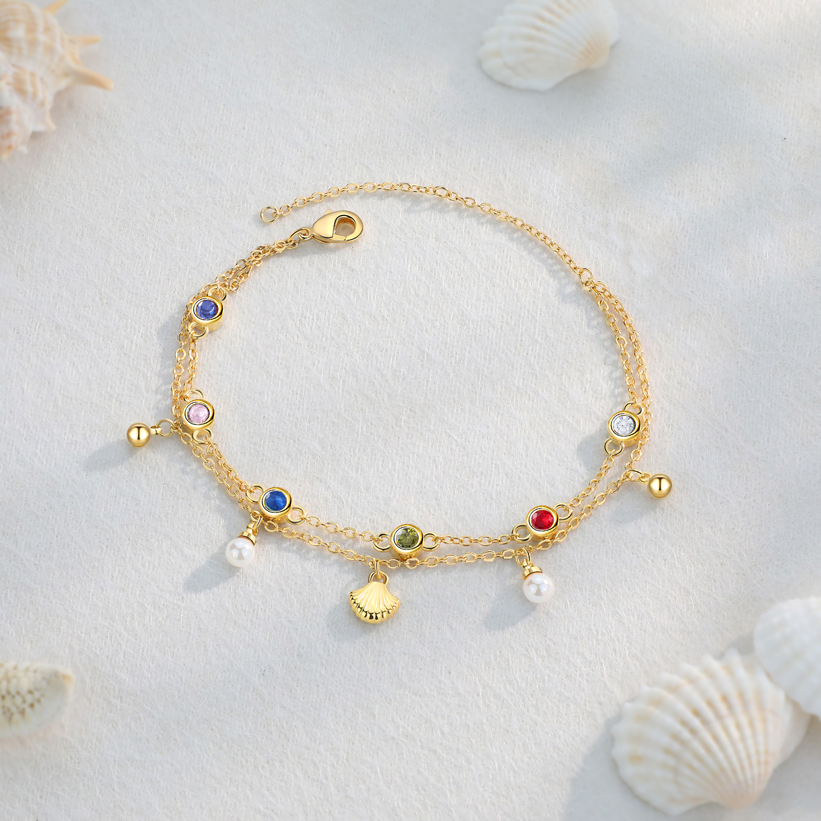 Personalised Women's Bracelet Custom 5 Birthstones Bracelet Gold Adjustable Bracelet Birthday Gift for Her-Jessemade AU