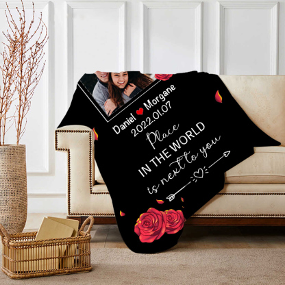 Couple Rose Blanket Customised 2 Names & Date & Photo Blanket Valentine's Day Gifts - My Favourite Place in The World is Next to You-Jessemade AU