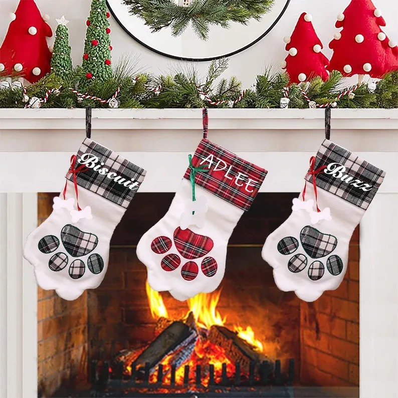 Christmas Dog Paw Stockings Personalised Name Stockings Decoration-Jessemade AU