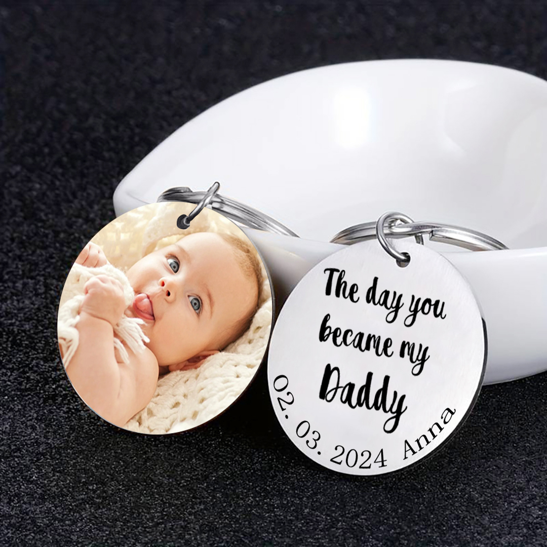 Personalised Photo & Text & Date & Name Keychain Circle Keychain Father's Day Gifts for Family-Jessemade AU