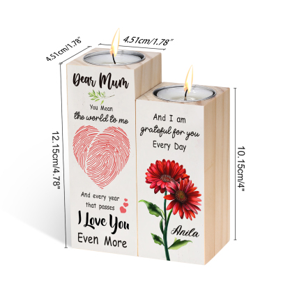 Dear Mum Candle Holder Custom Name Wooden Candlestick - You Mean The World To Me-Jessemade AU