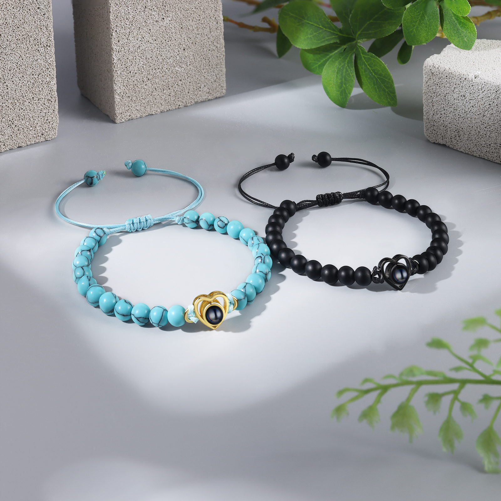 Personalised Projection Beaded Bracelet Customised Photo Bracelet Black Adjustable Bracelet Personalised Gift for Couples-Jessemade AU