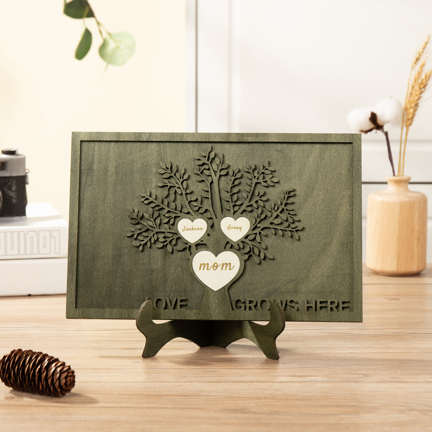 Family Tree Wood Frame Personalised Family Tree Sign Custom 3 Names Plaque-Jessemade AU