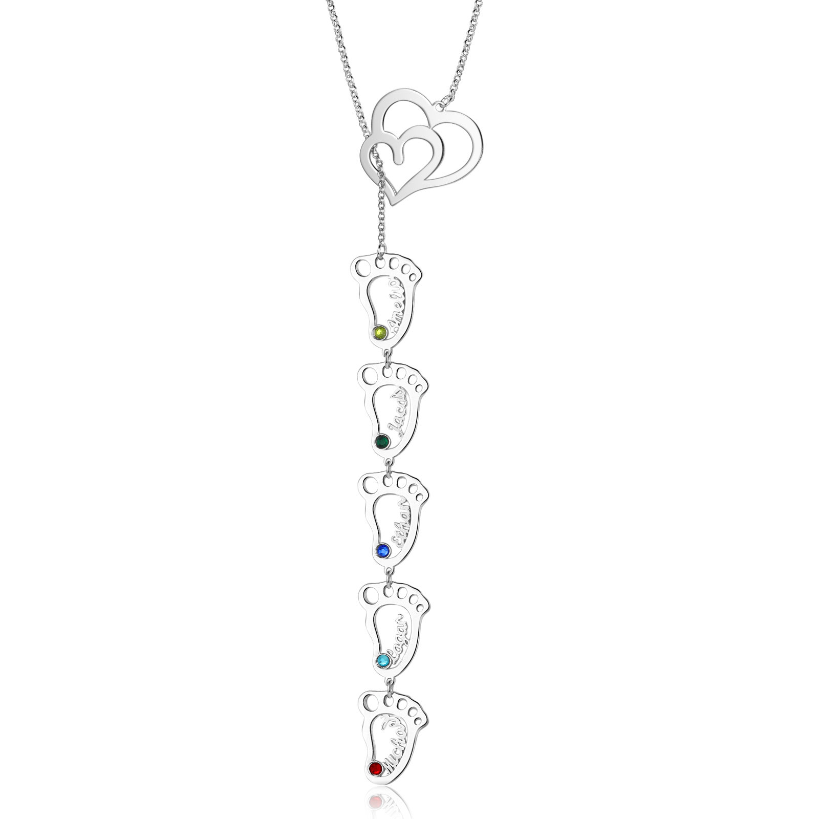 Personalised Baby Foot Necklace With Birthstones Custom 5 Names Necklace Gift For Mother-Jessemade AU