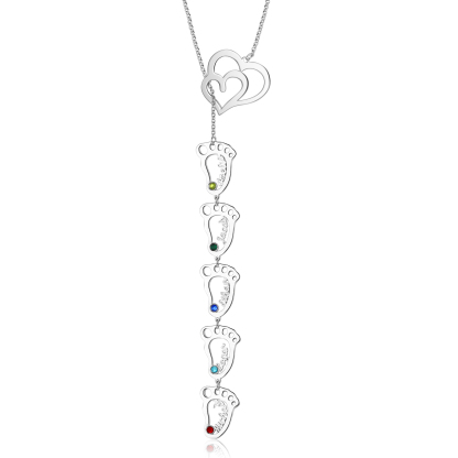 Personalised Baby Foot Necklace With Birthstones Custom 5 Names Necklace Gift For Mother-Jessemade AU