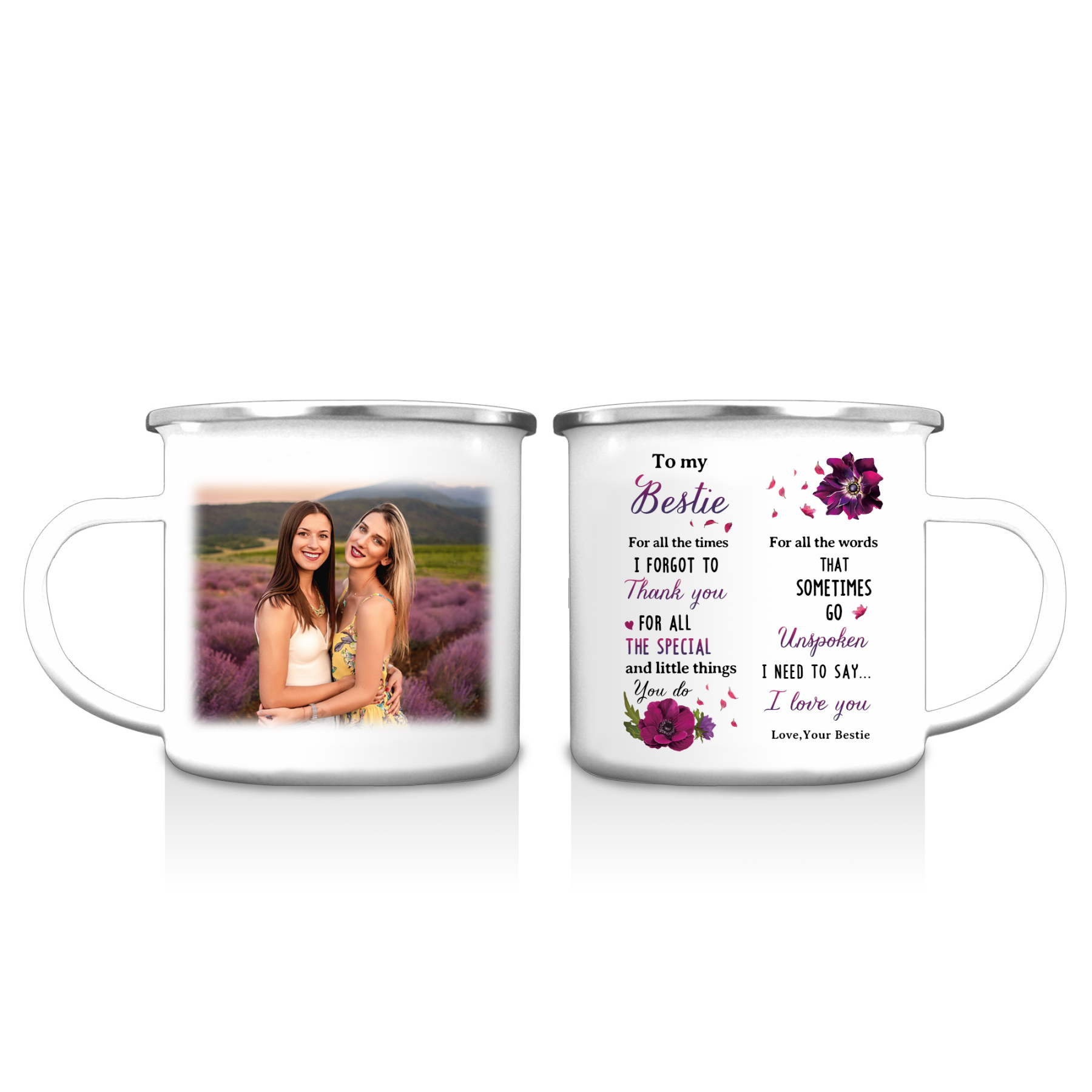 To My Bestie Photo Mug Enamel Violets Cup Personalised Gifts for Besties - For All The Times I Forgot To Thank You-Jessemade AU