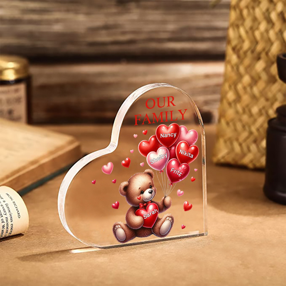 5 Names - Personalised Acrylic Heart Keepsake Custom Text Teddy Bear Balloon Ornaments Gifts for Grandma/Mother-Jessemade AU