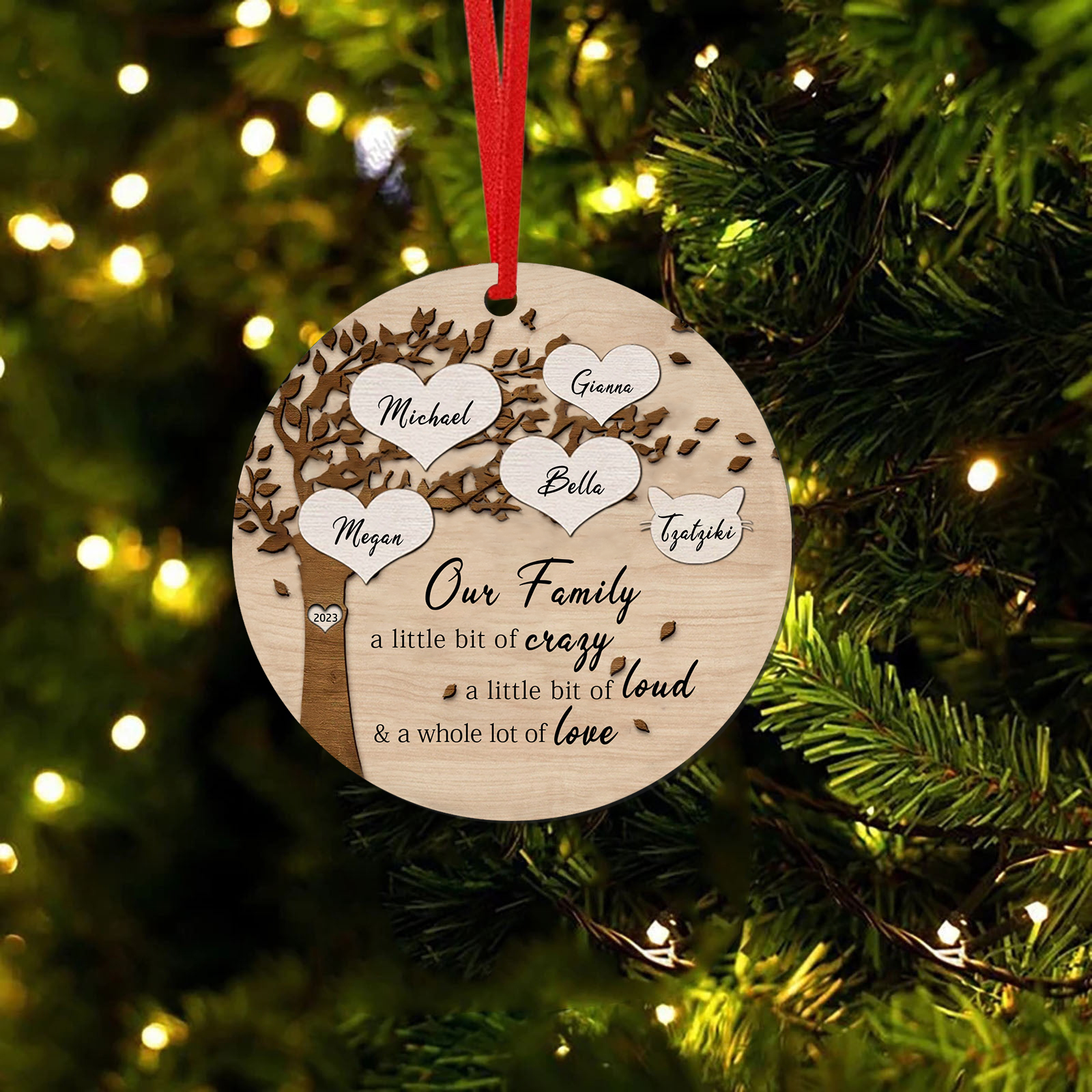 5 Names - Personalised Christmas Tree Ornaments Tree of Life Pendant with Name Wooden Gifts for Family and Friends-Jessemade AU