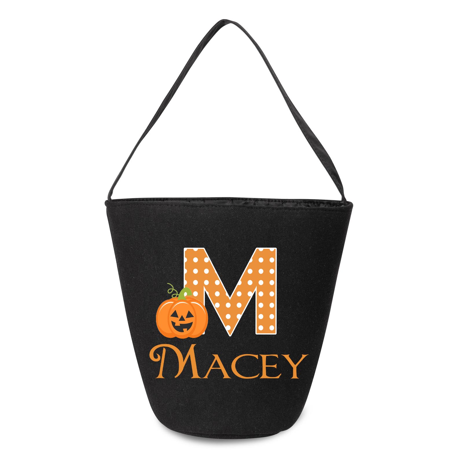 Personalised Halloween Tote Bags Custom 1 Name 1 Letter Bucket Bag Black Pumpkin Candy Bag-Jessemade AU