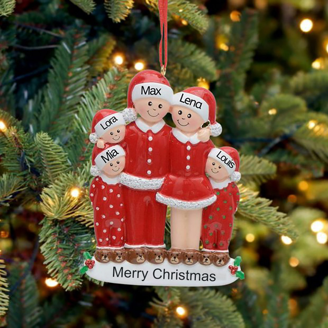 5 Names - Personalized Wooden Christmas Ornaments Custom Name & Text Christmas Pajama Party Pendants Family of 5 Gift For Family-Jessemade AU