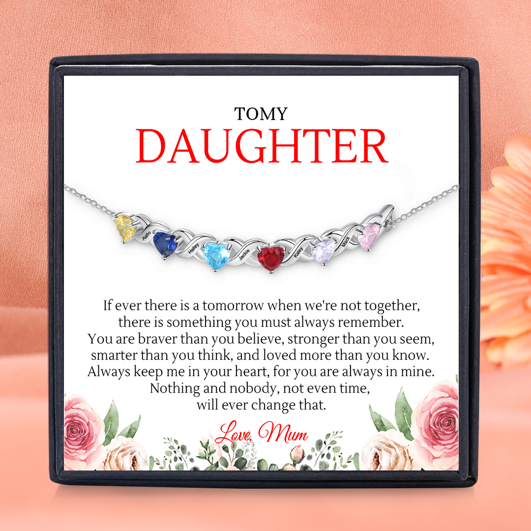 Personalised Bracelet With 6 Heart Birthstones Engraved Names Bracelet Gift For Women-Jessemade AU