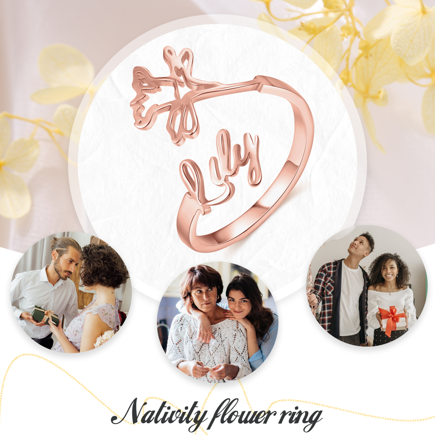 Personalised March Birth Flower Ring With Name Gifts For Her-Jessemade AU