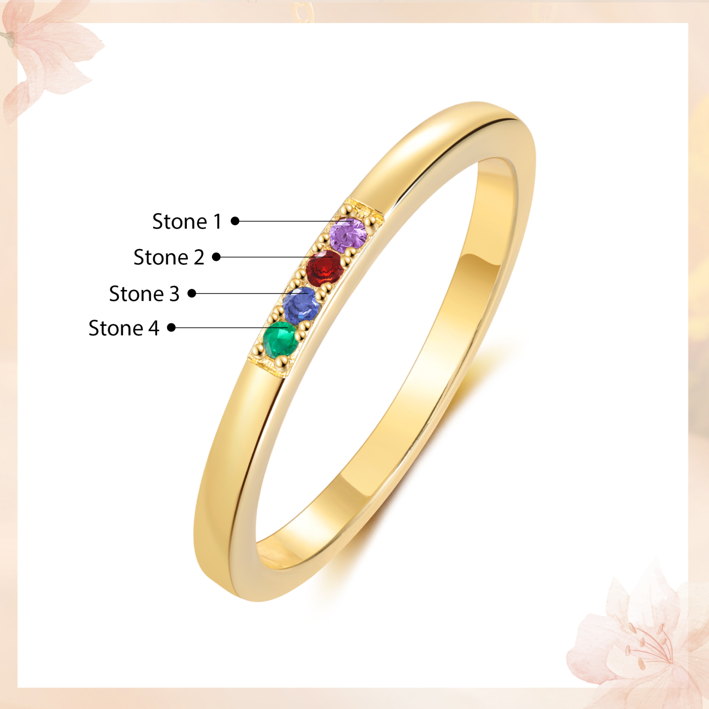 Personalised Women's Ring Custom 4 Birthstones Ring Birthday Gift for Her-Jessemade AU