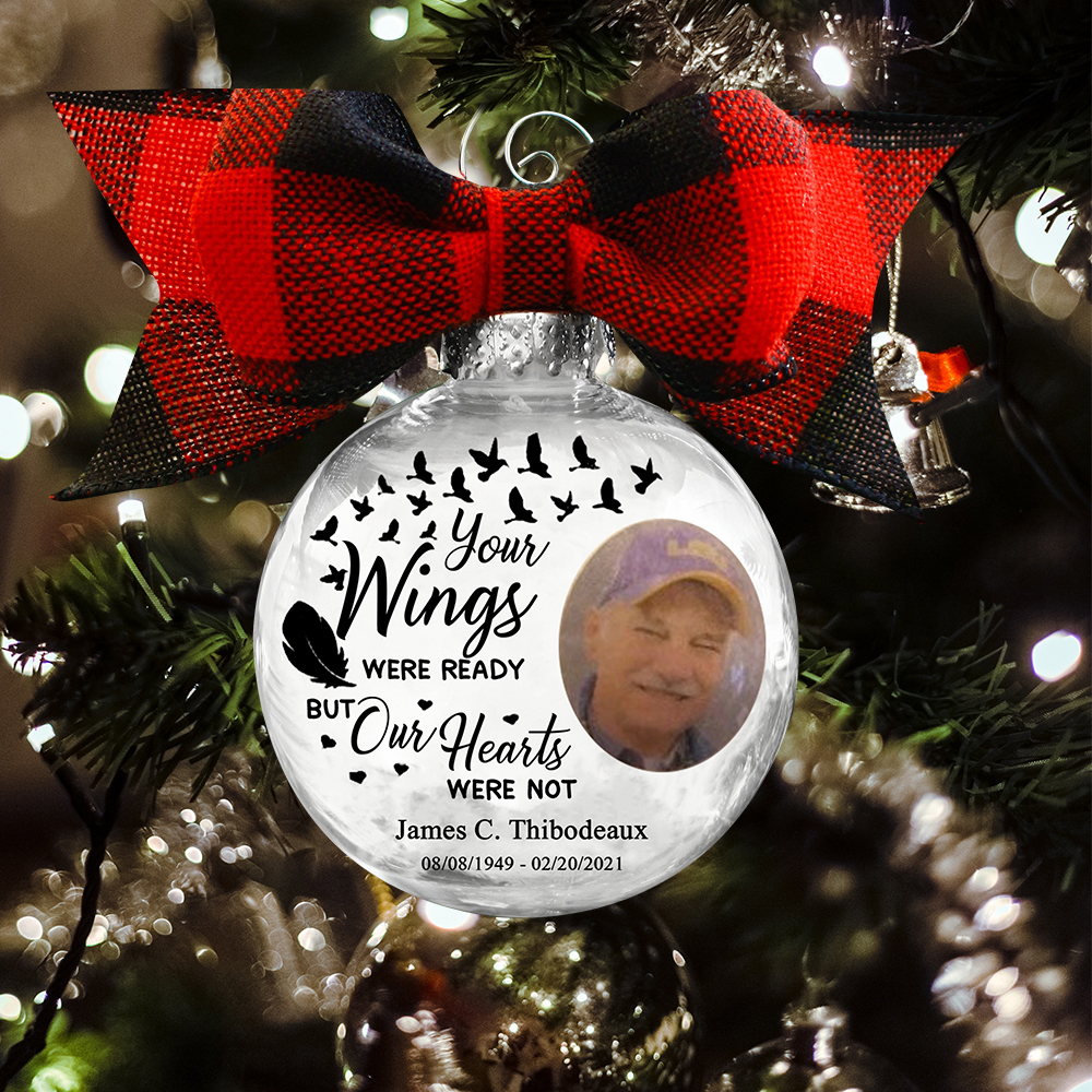 Personalised Photo Ball Ornament Feather Memorial Ornament
