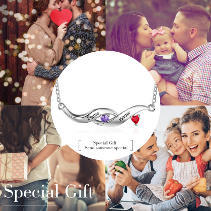 Personalised Mother Necklace With 2 Heart birthstones Engraved Names Gift For Women-Jessemade AU