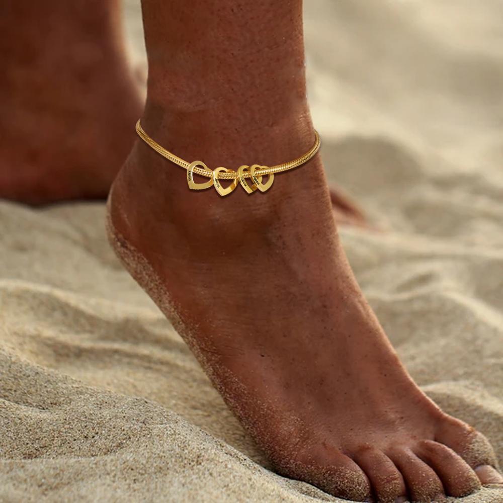Jessemade Adjustable Personalised Ankle Bracelets for Women Silver 4 Love Heart Charms For Her-Jessemade AU