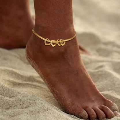 Jessemade Adjustable Personalised Ankle Bracelets for Women Silver 4 Love Heart Charms For Her-Jessemade AU