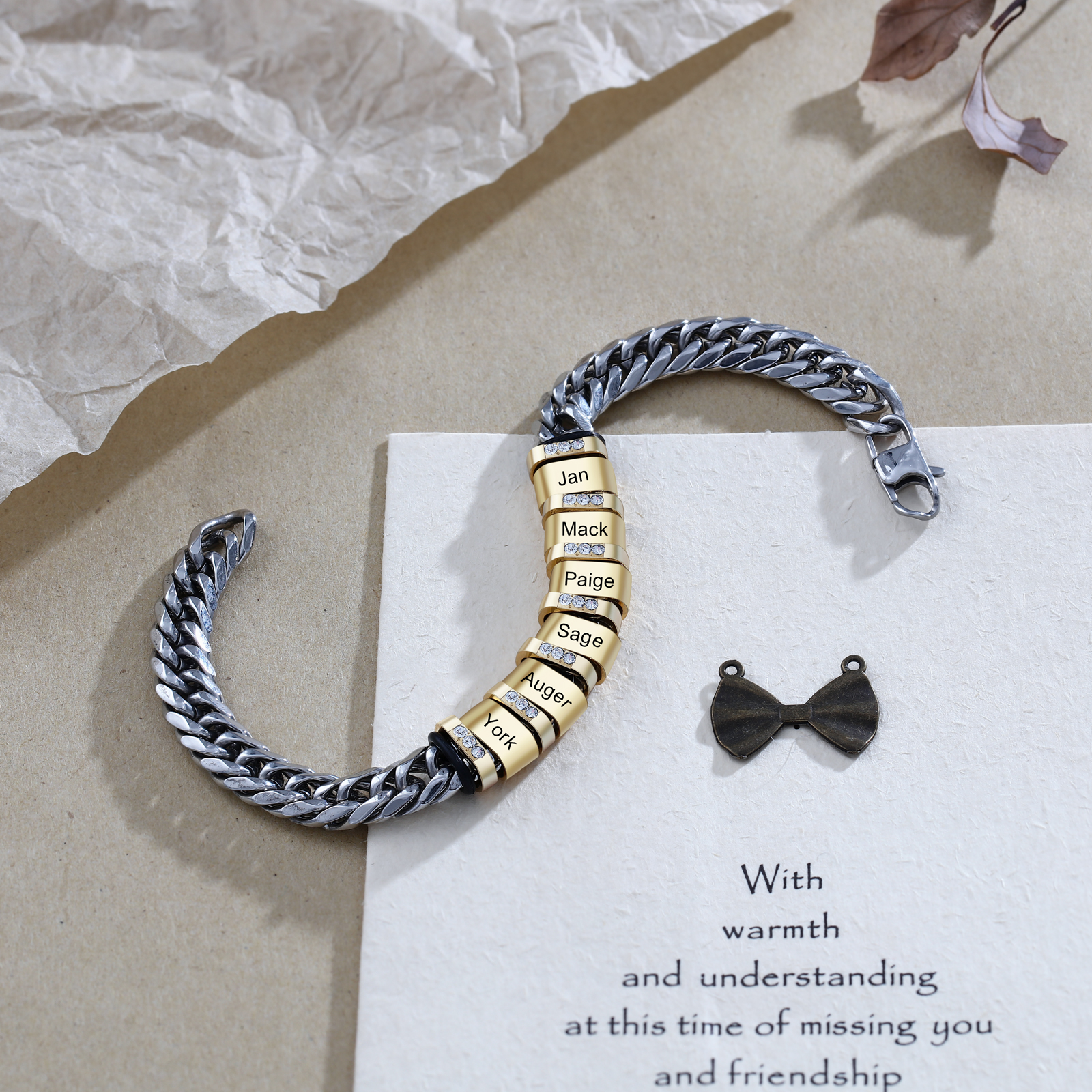 Personalised Cuban Chain Bracelet Customised Name Bracelet with 6 Beads-Jessemade AU